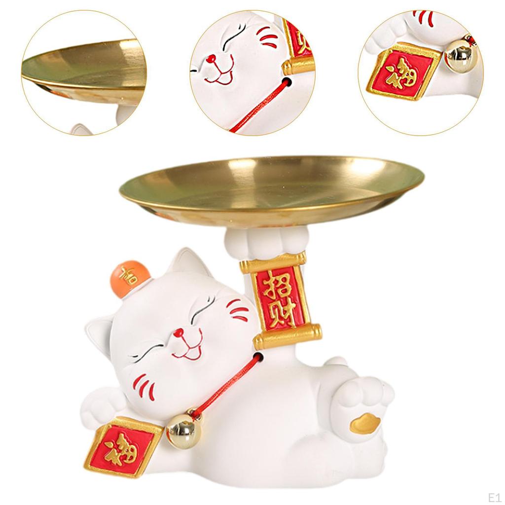 Cat Statue Storage Tray Jewelry Earrings Creative Desktop Organizer Animal Sculpture for