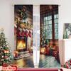 Set Of 2 Flat Printing Merry Christmas Window Curtains Farm Style Scene Durable Polyester Fabric Without Curtain