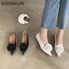 Fashion SUOJIALUN 2025 Autumn Women Flat Shoes Fashion Big Flower Ladies Ballerinas Shoes Pointed Toe Shallow Slip On Dress Flat Ballet