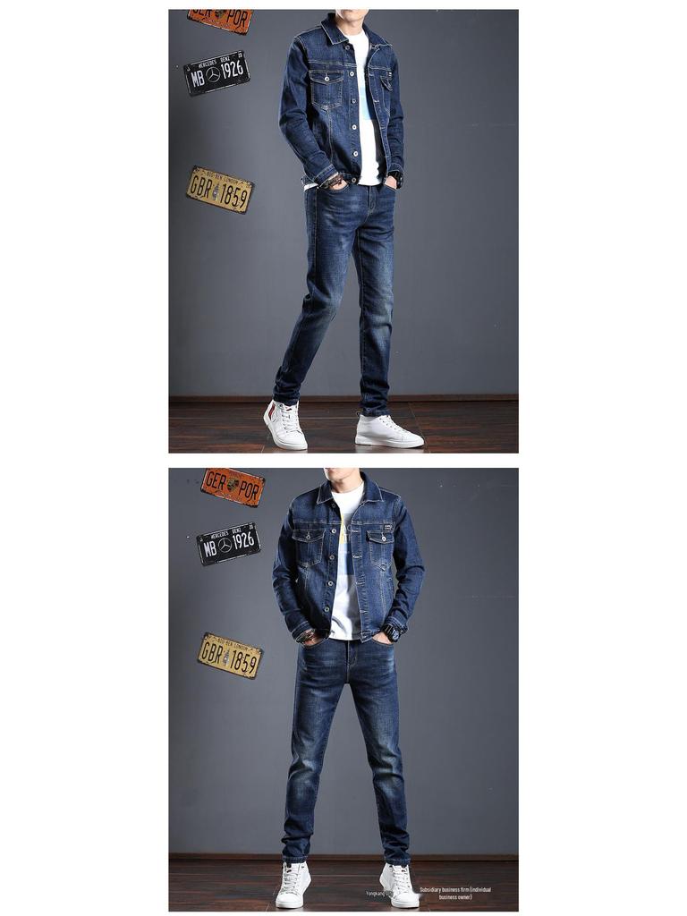 Men's Slim Fit Denim Suit - New Korean Style Jacket & Pants Set for Spring/Autumn
