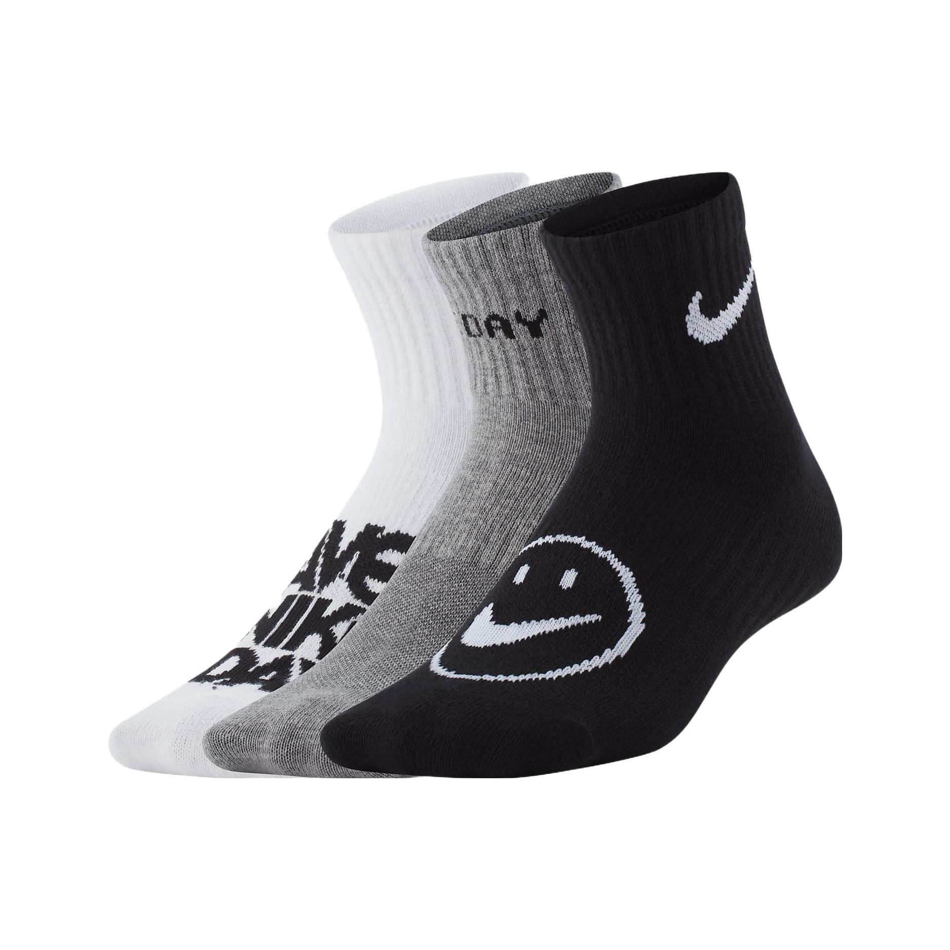 (GS) Nike Lightweight Socks Black White Grey Kids CU8129-902 S