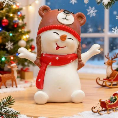Christmas Snowman Figurine Mini 3" Resin Sitting Snowman Tabletop Decoration for Home Desk Shelf Fireplace Mantle Winter Holiday Party Supplies