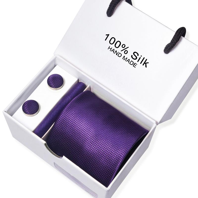 Men'S Business Tie Square Scarf Gift Box Striped Plain Suit Shirt Tie Black Gift Box Set