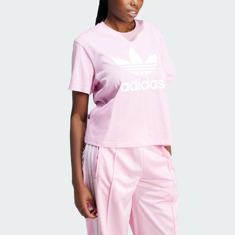 Adidas Originals Adicolor Trefoil Boxy Tee With Letter Logo Print Women Tops Pink IN2492