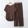Summer Modal Homewear 2 Piece V-Neck Short Sleeve Tshirt and Wide Leg Pant Ankle Length Loose Sleepwear Set Comfort Pajama Sets
