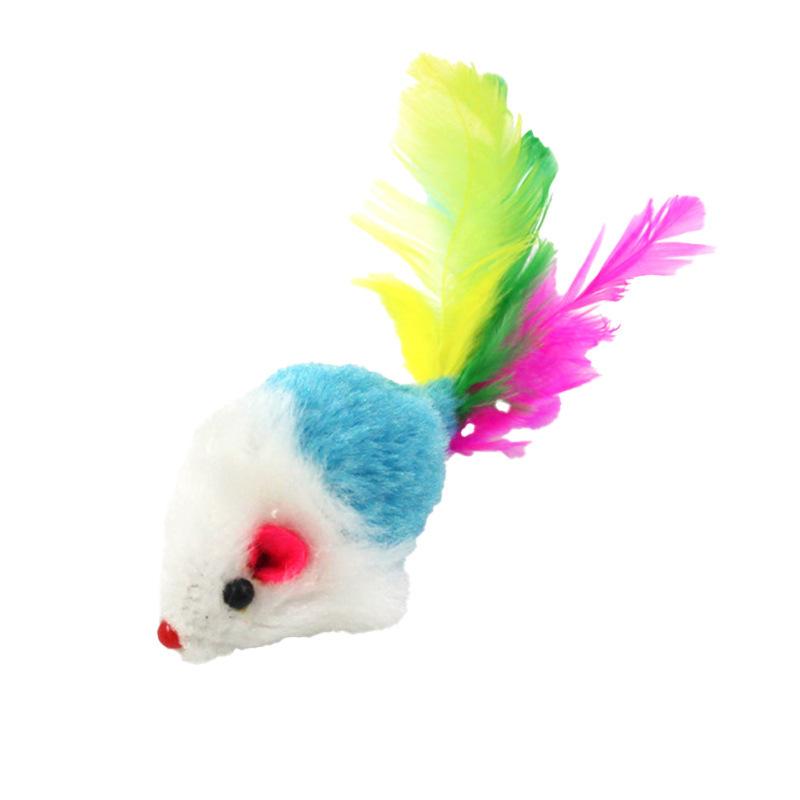 Plush Squeaky Mouse Cat Toy with Seven-Colored Feathers