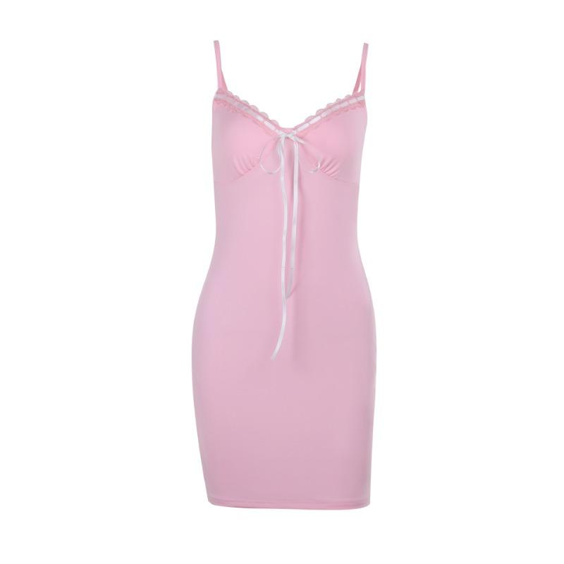 Autumn Dress Small Fragrance Quality Sexy Slim Contrast Color Drawstring Slip Dress Women