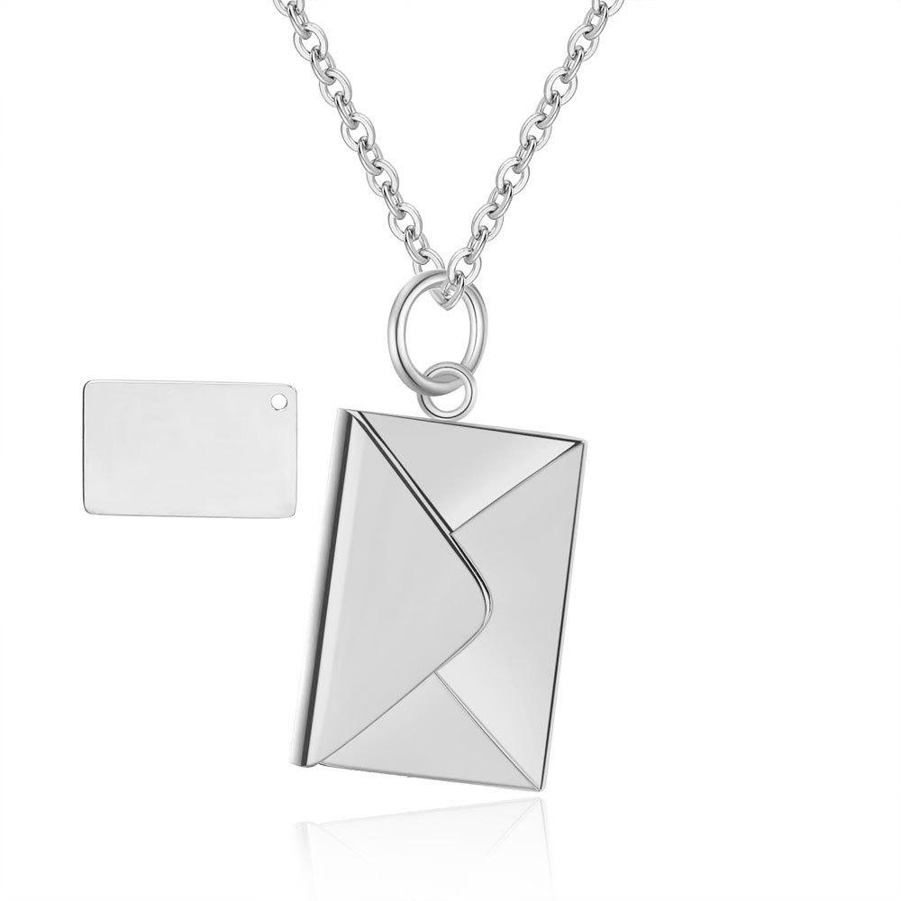 20mm Stainless Steel Engravable Envelope Couple Necklace with Clavicle Chain