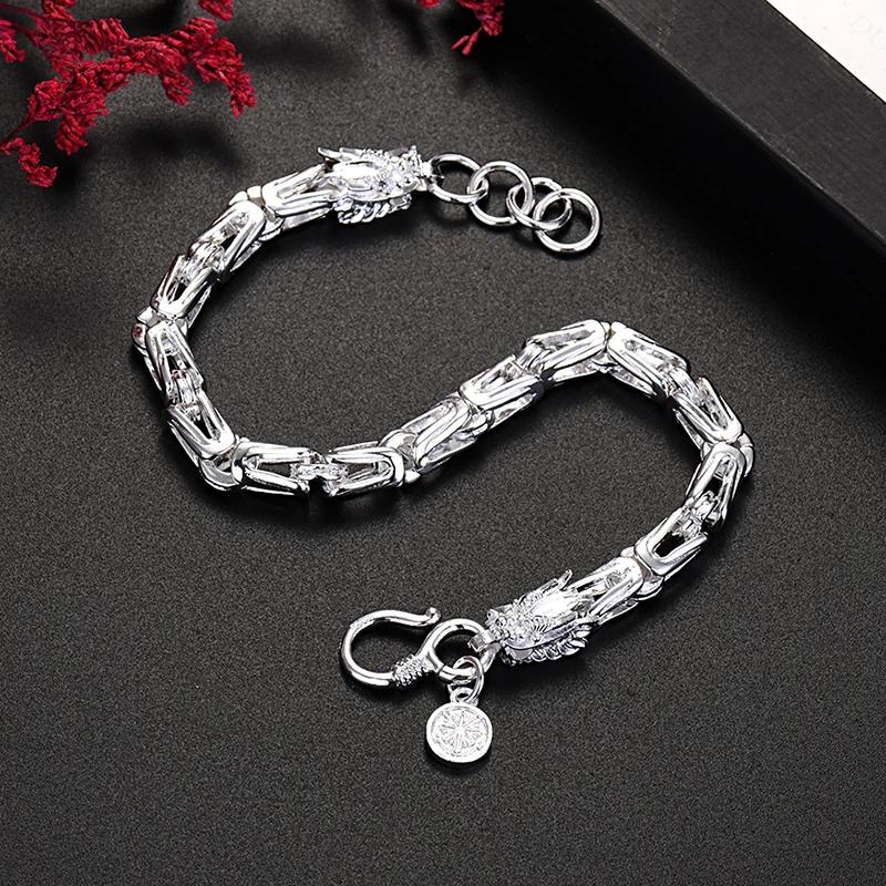 

New 925 Silver original dragon head Chain bracelets for men s fashion jewelry party wedding Accessories Holidays gifts 20cm 8inches