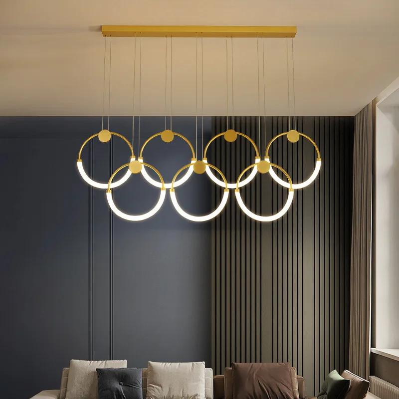 Modern Dining Room Chandelier Lighting Golden Ring Chandelier Nordic Interior Lights Living Room Kitchen Office Hanging Lights