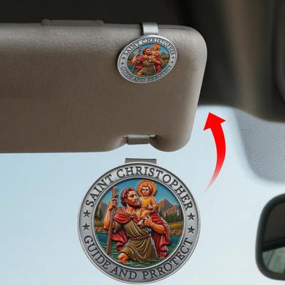 Aziz. Araba İçin Christopher Vizör Klipsi Çinko Alaşım Dini Madalya Koruma Duası ile Ruhsal