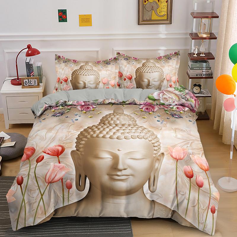 Ložní souprava Buddha Indické náboženství Buddhismus Meditace Mandala Povlak na přikrývku Usmívající se Buddha Květinový Měkký povlak na přikrývku Queen King Size