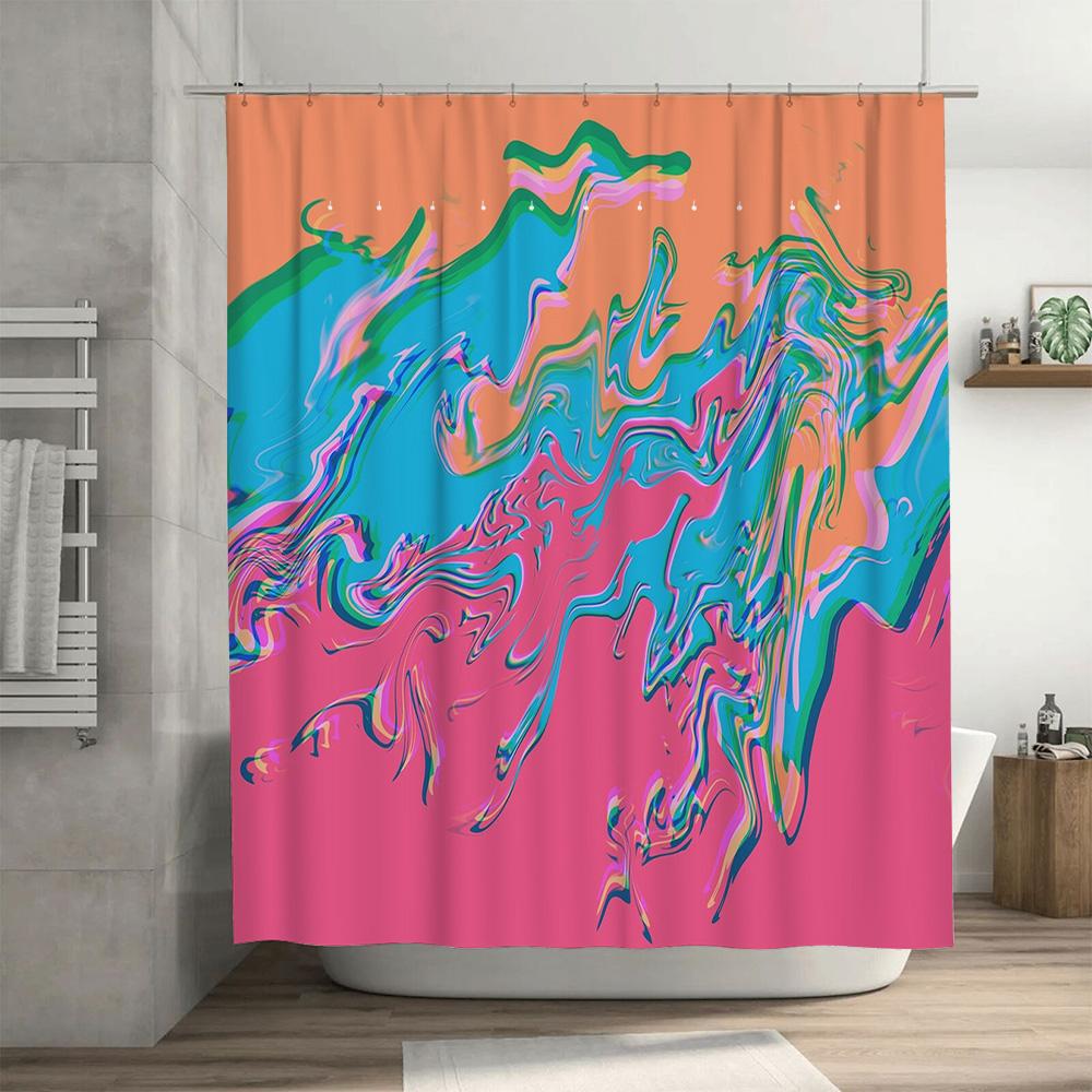 Modern Bathroom Shower Curtain with Vibrant Fluid Colors Pink Blue Green Orange Abstract Print Home Decor Waterproof Fabric