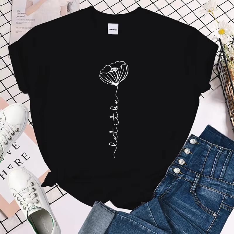 (Premium Tshirt) Hot Sales Let It Be Flower T Shirts Women Summer Cool Short Sleeves Personality Harajuku TShirt