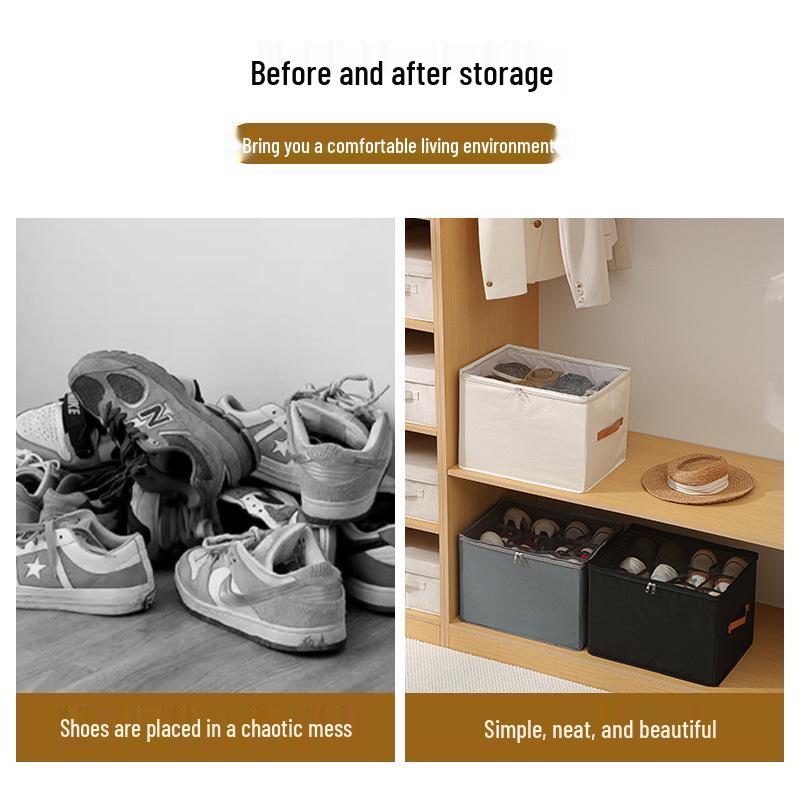 Foldable Fabric Shoe Storage Box: Dustproof, Moistureproof, Washable Organizer
