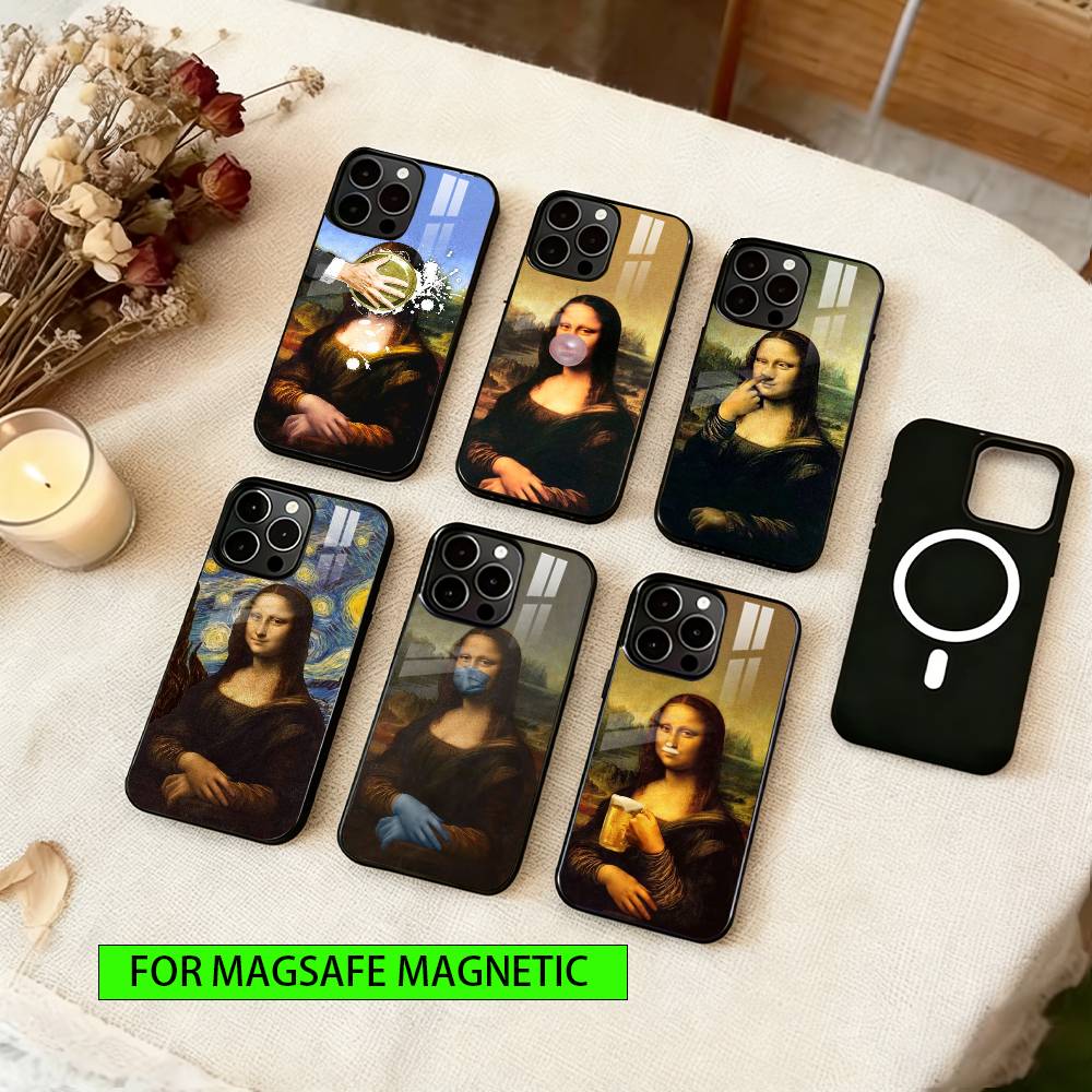 Humorous M-Mona L-Lisa Art Phone Case For iPhone17,16,15,14,13,12,11 Plus,Pro Magnetic For Magsafe Wireless Charging