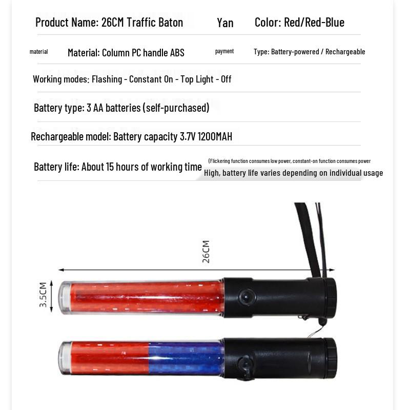 Rechargeable LED Traffic Warning Glow Stick 26CM - Multifunctional Baton In Stock