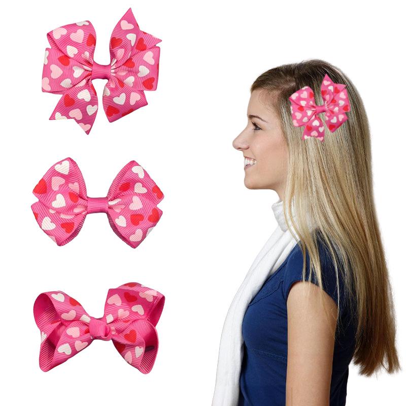 Valentine's Day Heart Bow Hair Clip for Girls - Pink Pattern Hair Accessory