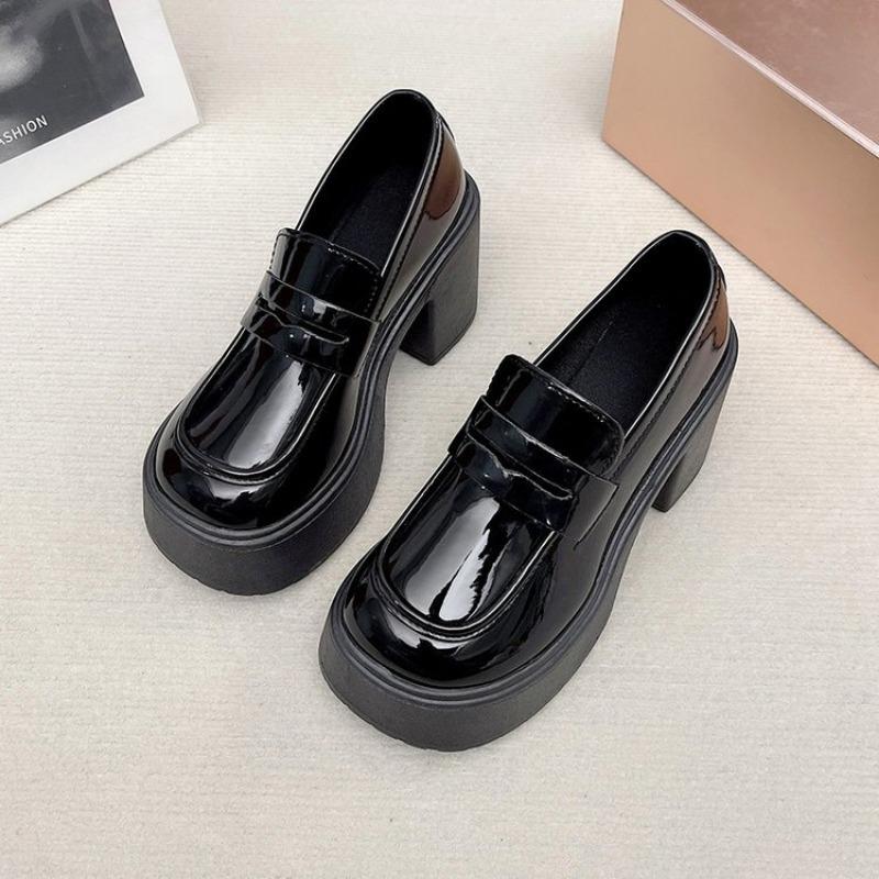 Small Leather Shoes Women's Spring and Autumn New Thick-soled Black Muffin Thick Heel One-pedal Single Shoes