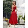 Vestido Midi Sexy Rojo para Mujer con Cruces en el Cuello Halter Volantes Dobladillo Asimétrico Sin Mangas Elegante para Noche Cóctel Boda Dama de Honor Fiesta Formal Baile de Fin de Curso