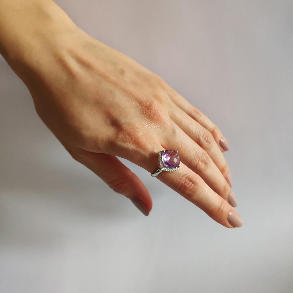 Silberring mit natürlichem Amethyst, Zirkonia (2128922)