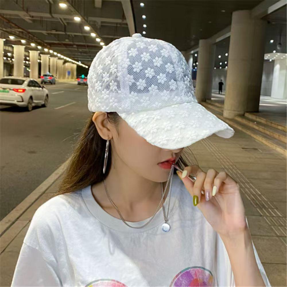 Summer Thin Lace Duckbill Cap Women's Embroidered Flower Mesh Breathable Baseball Cap Sun Protection Hat