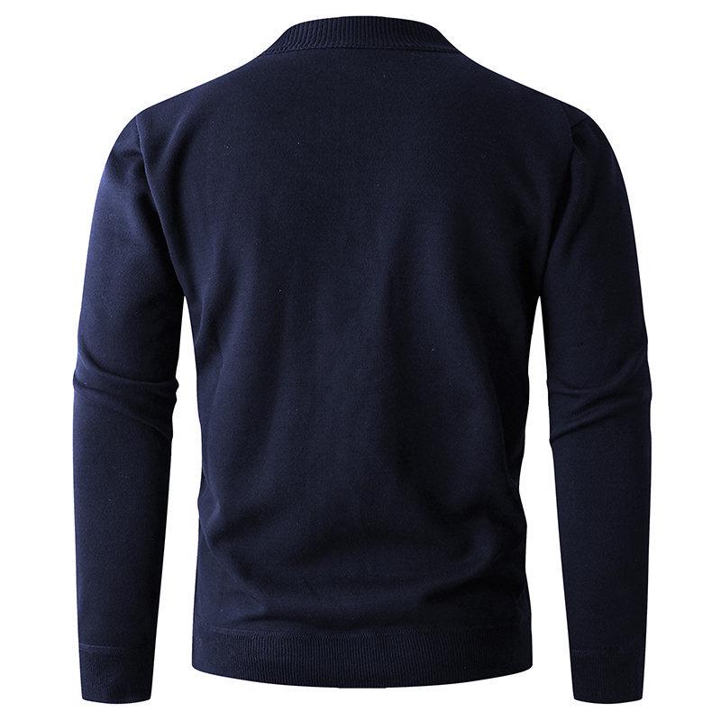 Men's Fleece-Lined Half-Zip Stand-Up Collar Knit Pullover for Autumn/Winter