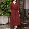 ZANZEA Women Casual V-Neck Solid Color Loose Long Sleeve Dress