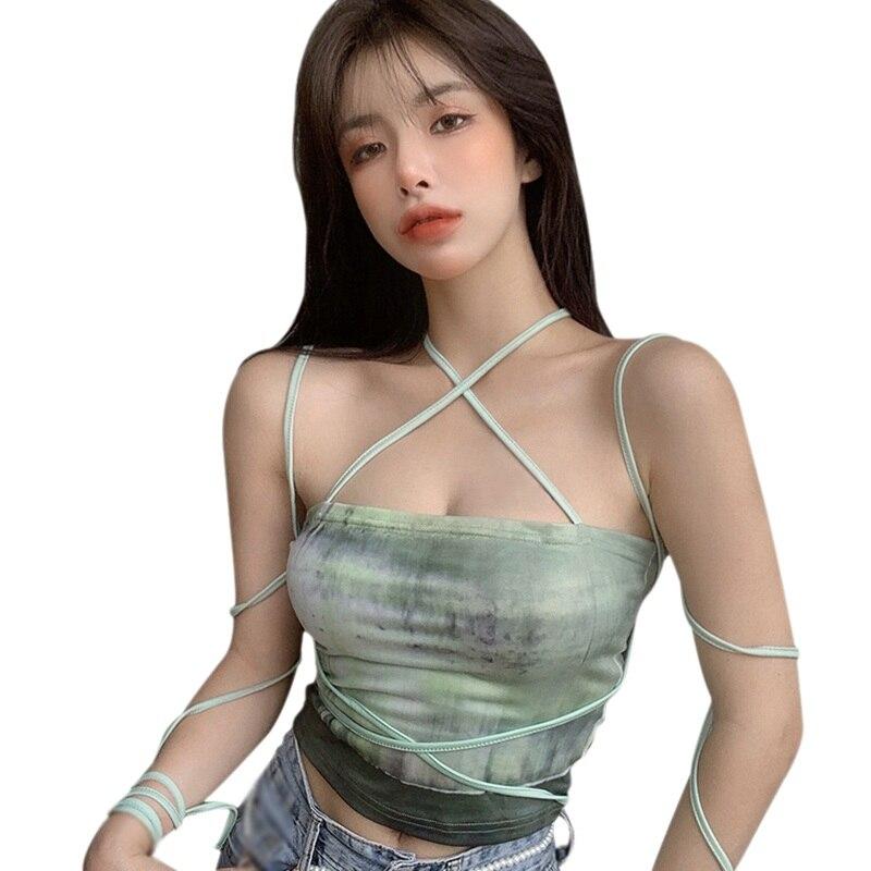 

Женский галстук Краситель Бандаж Halter Тонкий пуп Открытый Camisole Танк Топы