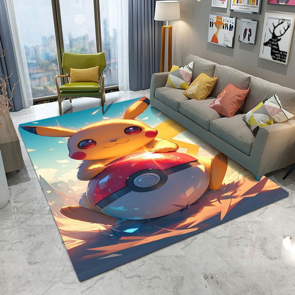 Cute Pikachu Poke Ball Pokemon Carpet Living Room Bedroom Sofa Table Balcony Entrance Rug Non-slip Cartoon Mat Home Decor