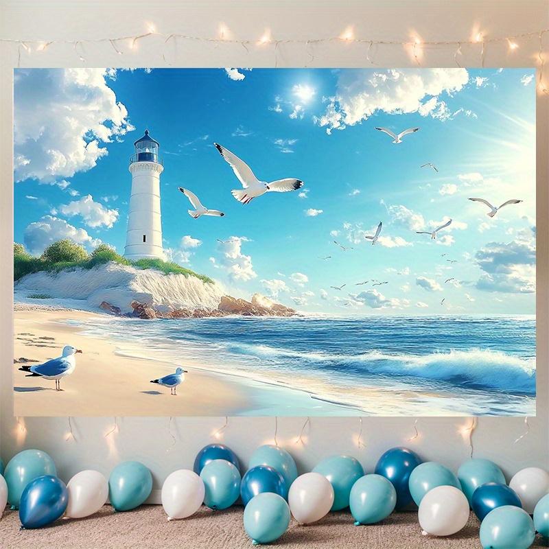 One party banner a coastal style lighthouse beach scene background decoration backdrop photo prop polyester banner decoration