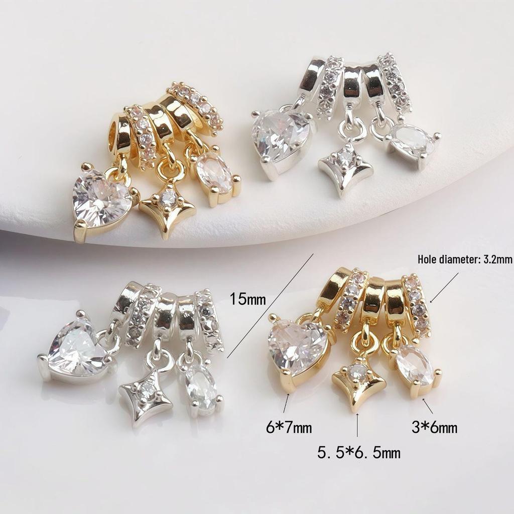 14K Gold Plated Zircon Snowflake Heart Butterfly Spacer Beads for DIY Jewelry Making
