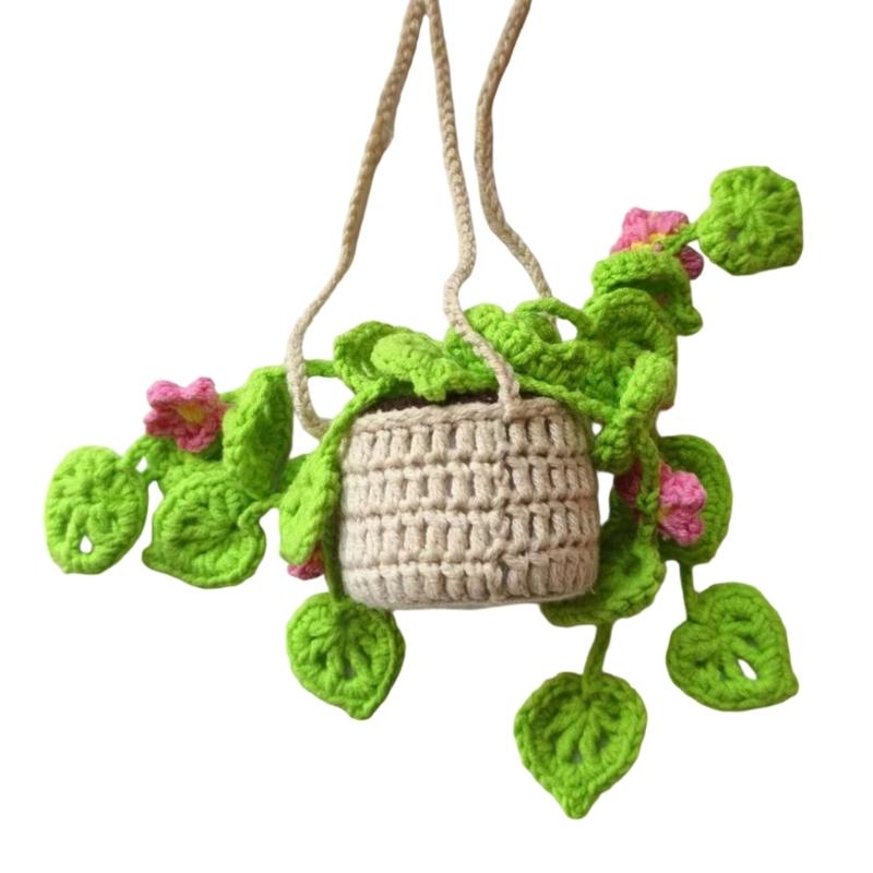 

Handcrafted Woven Plant Car Mirror Hanging Decorative Yarn Flower Accessory Easy to Use for Auto Interior & Room Decors