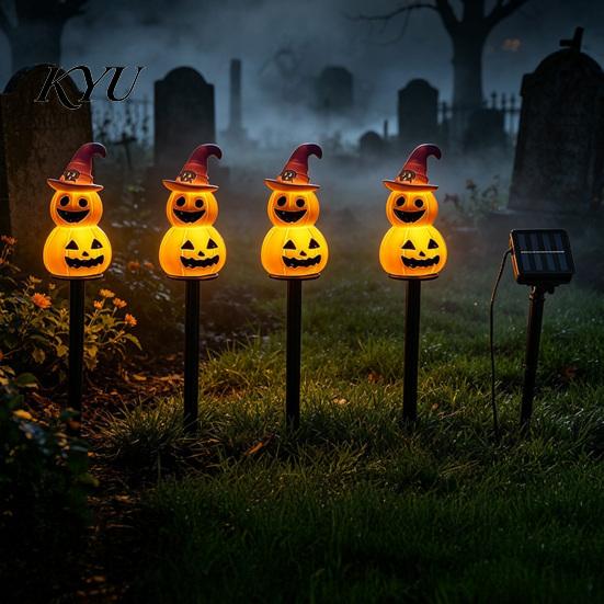 Weather Resistant Garden Lamp 4Pcs/Set Halloween Solar Ghost Stake Light, 4-in-1 Pumpkin with LED Lights, Waterproof Decorative for Outdoor