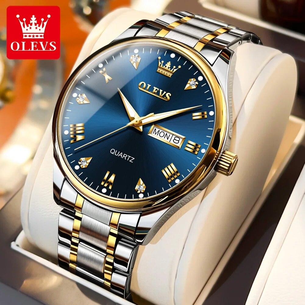 OLEVS 5563 Men's Watch Stainless Steel Waterproof Luminous Classic Business Wristwatch Luxury Diamond Scale Quartz Watch for Men