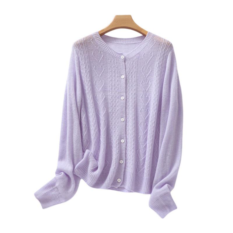 Women's Loose Cable Knit Cardigan - Thin Velvet Wool Sweater