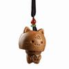 Hand-carved Wood Carving Pendant Cute Car Hanging Ornament Wooden Cat Phone Chain  Phone Accessory