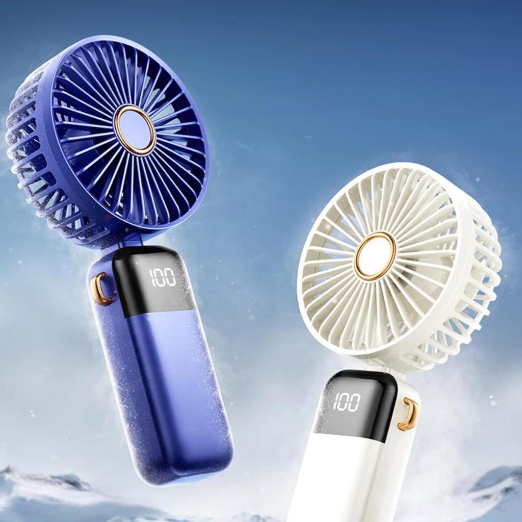 Handheld Mini Fan Portable USB Fan Foldable Desktop Neck-Hanging Outdoor Large Capacity Small Fan with Smart Digital Display Deep Sea Blue