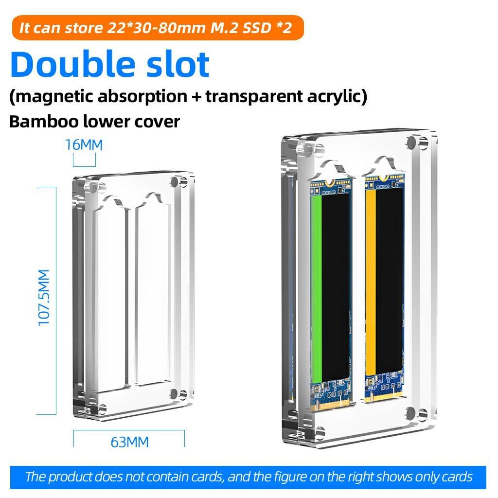 AJCX02M2 M.2 SSD Transparent Magnetic Storage Case 2-Slot SATA Organizer Acrylic Protection Box