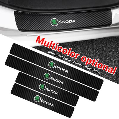 AFA1 4Pcs Car Door Threshold Carbon Fiber Logo Sticker Door Sill Trim Decal For Octavia Rapid Fabia A7 Superb KAMIQ Superb VII