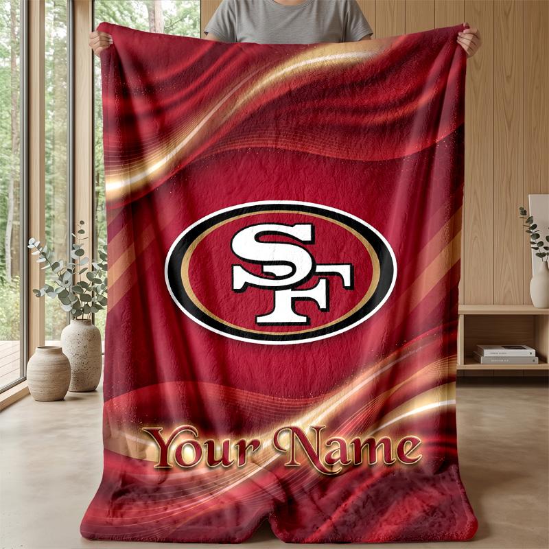 San Francisco 49ers Custom Flannel Throw Blanket Print Your Name Text Soft Warm Blanket Holiday Present