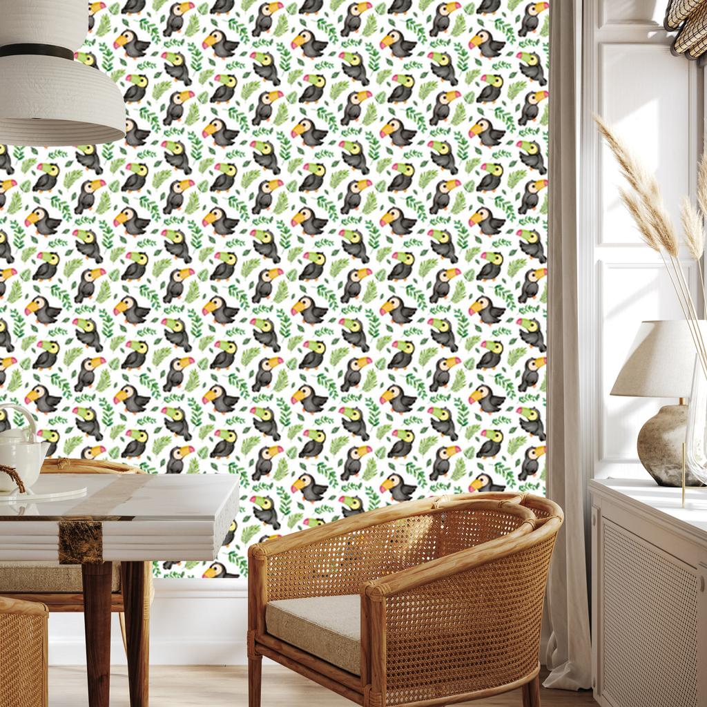 Toucan Wallpaper In White, Light Gray and Lime for Living Room and Bedroom 50x1000