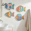 Decoratieve Hangende Vis Plaquettes 4 STuks Espenhout Wanddecoratie Kleurrijk Zeeleven Huisaccenten Kunst Strand Thema voor Badkamer Woonkamer Nautische Stijl
