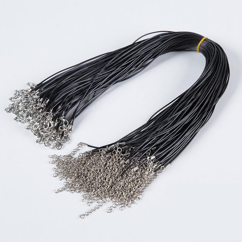 

100Pc/Lot Colorful Wax Leather Snake Necklace 16 Color Cord String Rope Wire Extender Chain For Jewelry Making Bulk Wholesale 45CM Plus 5CM&1.5MM чёрный