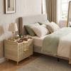 Bedside Table Cabinet with 2 Drawers Metal Legs Natural Wood Finish