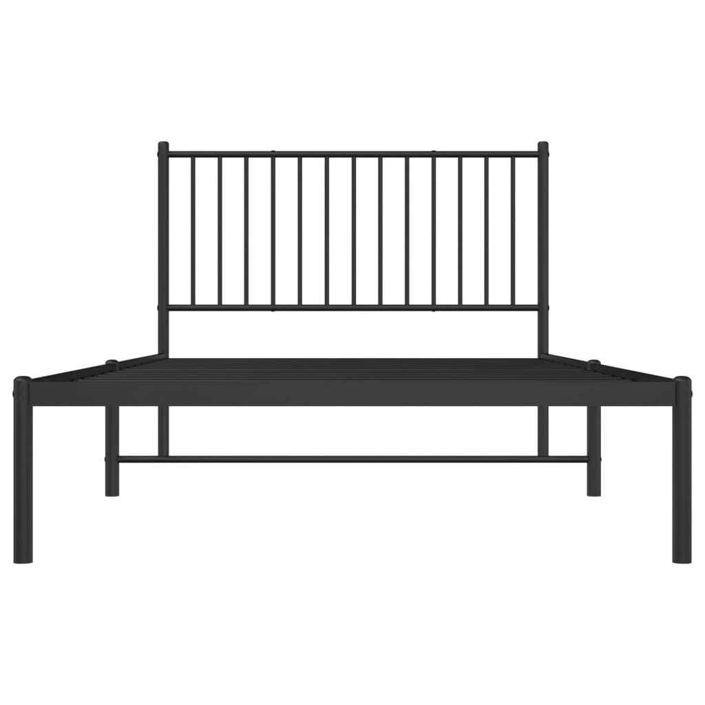 Metal Bed Frame with Headboard Black 107 x 203 cm