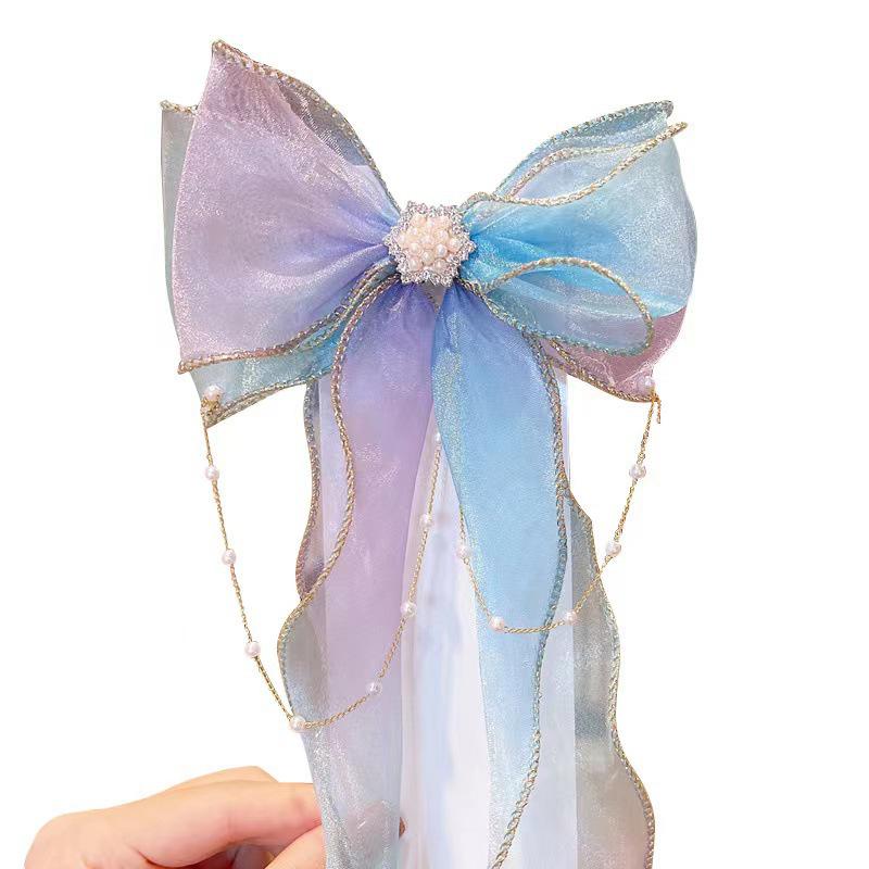 Elegant Pearl Tassel Headband & Bow Hair Clip Set for Girls