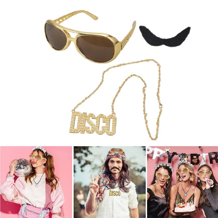Disco Costume Accessories Hippie Glasses Mustache 70s Disco Necklace for Parties