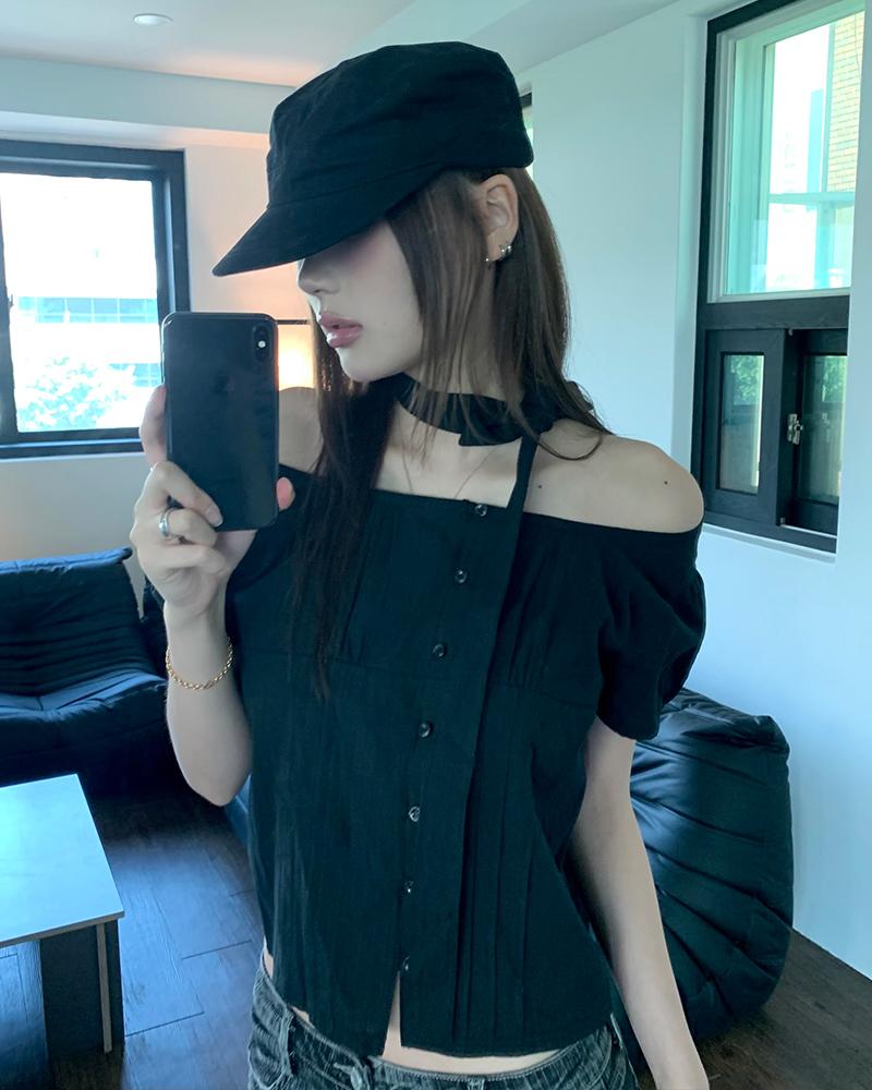 HAVISM Scarf Square Neck Blouse(Black)