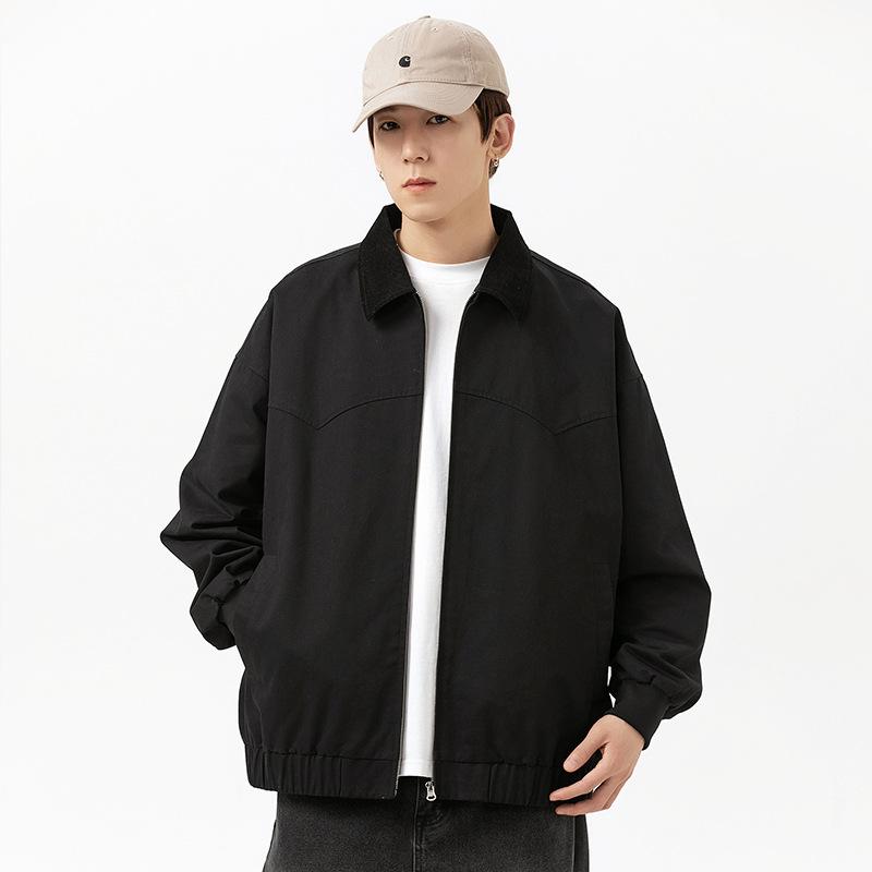 

Куртка с воротником-стойкой, свободная, контрастного цвета, куртка в гонконгском стиле, весенняя, новая, японская, ретро, куртка с лацканами, мужская, модная, повседневная, ветрозащитная M